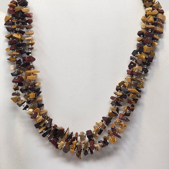 Paige Wallace Stone Chip Bead Multi Strand Necklace Sterling Clasp Earth Tones - Picture 1 of 5